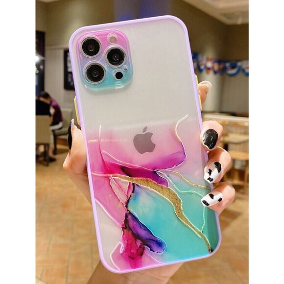Watercolor Marble iPhone 14 Pro Case - Shockproof, Glitter Bling, Wireless Charg - Picture 1 of 5